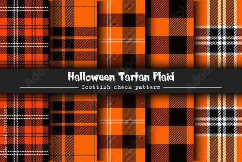 Set Halloween Tartan plaid. Scottish check pattern