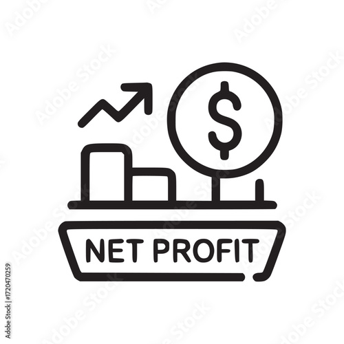 Vector art of net profit icon this minimalist illustration depicts a clear and concise symbol representing financial gain, ideal for business, finance, and economic themes the clean lines and simple d