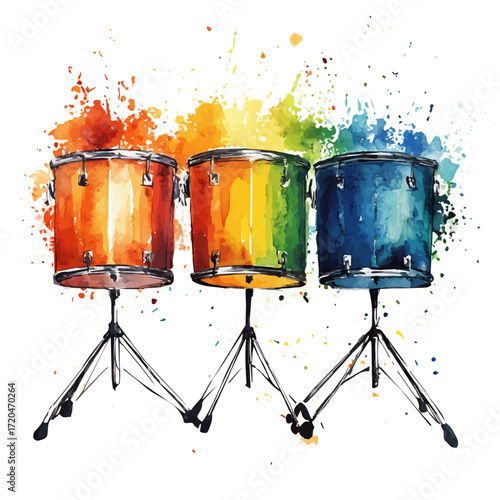 English Steel Band, watercolor painting vector, isolated on a white background.