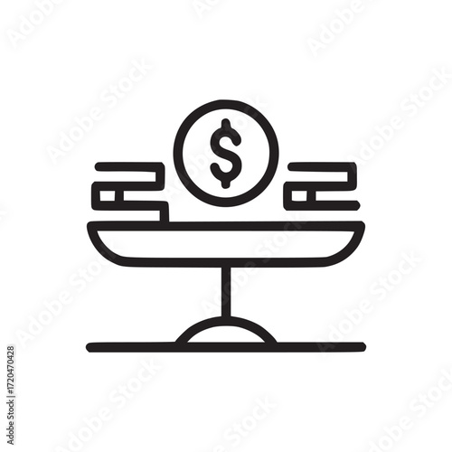 Vector art of balance icon with dollar coin this graphic represents financial equilibrium and fair exchange, ideal for illustrating concepts of investment, trade, and economic stability its clean line