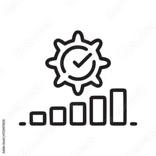 Illustration of a performance optimization icon the icon features a gear with a checkmark inside, placed above a progress bar, symbolizing efficiency and improvement