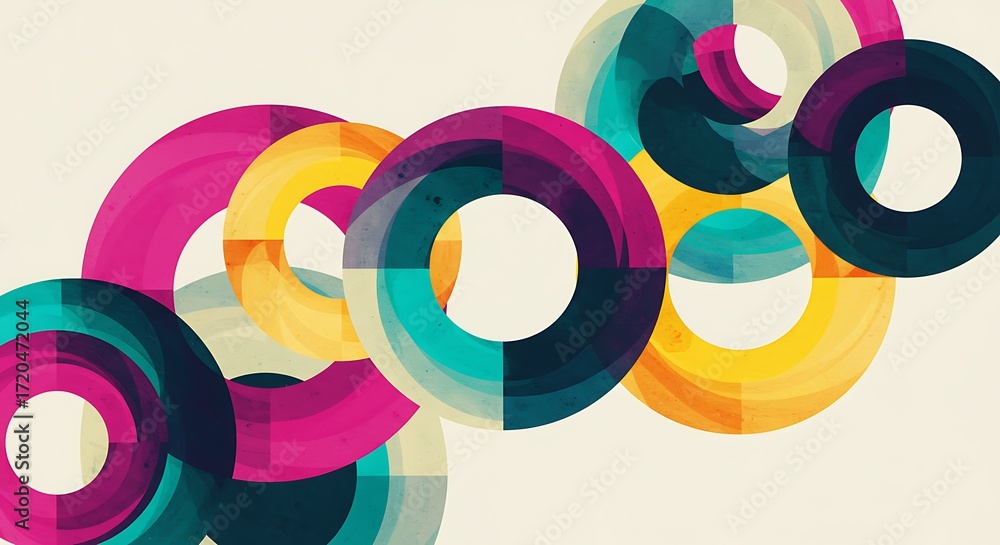 Obraz premium Retro Colorful Circles Pattern on Beige Background