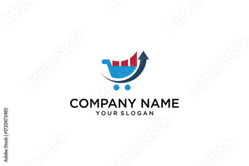 Illustration of a rising shopping cart logo design.