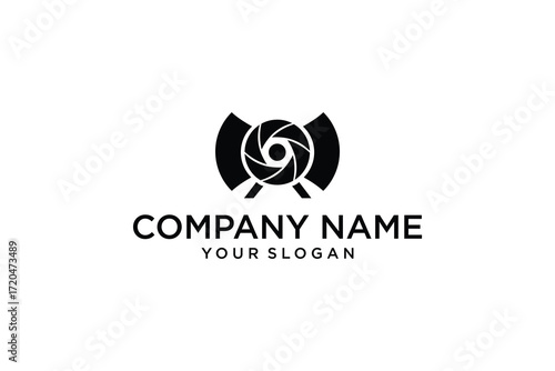 Camera lens logo design isolated on white background.