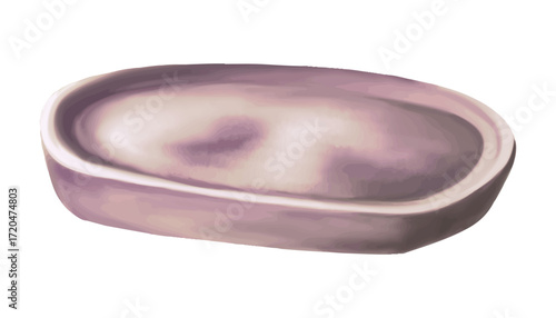 
Vector Watercolor hand-drawn illustration of a ceramic oval dish, isolated object, background for food design. Shadow effect on the dish and color gradient.