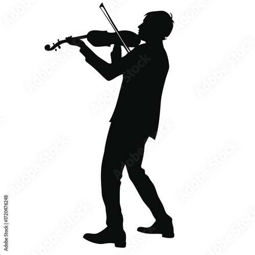 Street musician playing violin silhouette