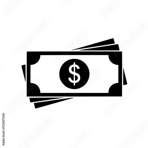 multiple dollar banknotes silhouette in black and white style for finance, economy, and business design.