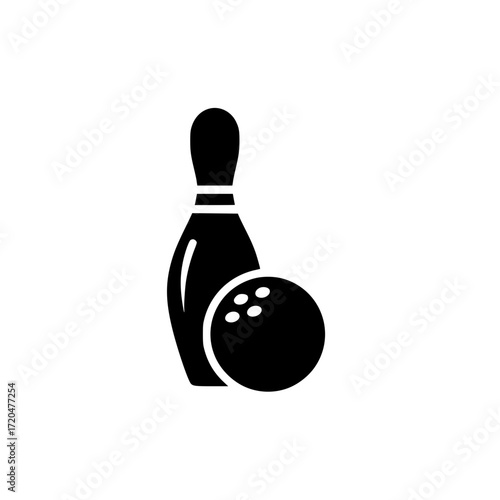 bowling pin and ball in silhouette.