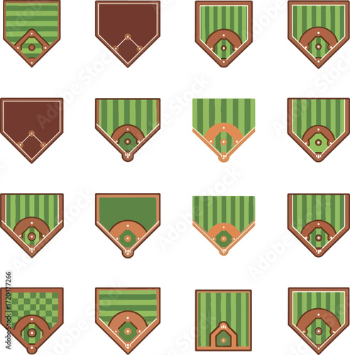 Baseball Field and Home Plate Icons Vector Collection