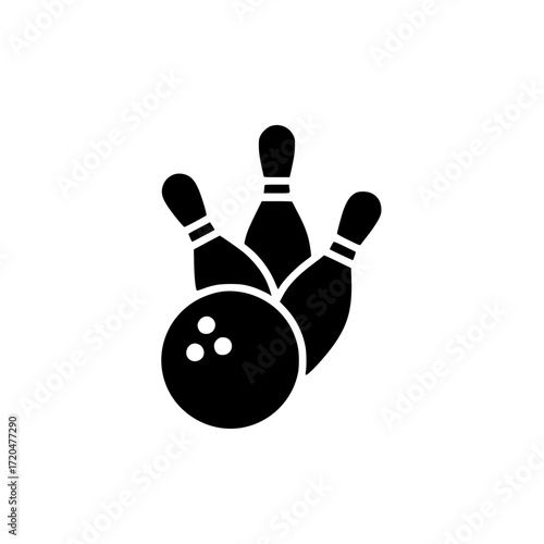 bowling strike with ball hitting pins.