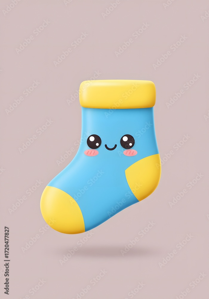 Fototapeta premium Cute Kawaii Blue and Yellow Sock with Happy Face