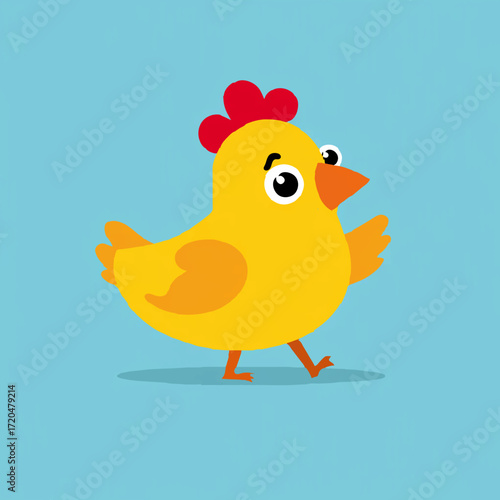 Cute Cartoon Chicken Waving on White Background

