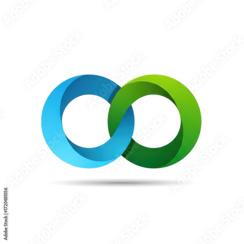 A modern, infinity symbol design with vibrant blue and green colors, showcasing a dynamic and endless concept.