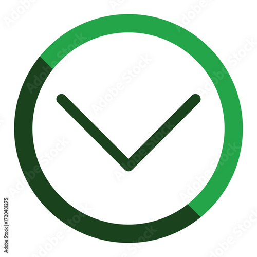 A circular icon with a checkmark inside and a green segmented border