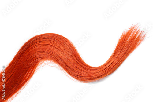 Red hair strand on white ba...