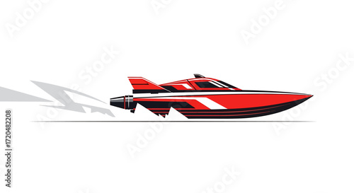Red and Black Speedboat Vector Illustration on White Background