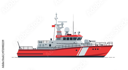 Detailed Vector Illustration of a Coast Guard Patrol Boat on White Background