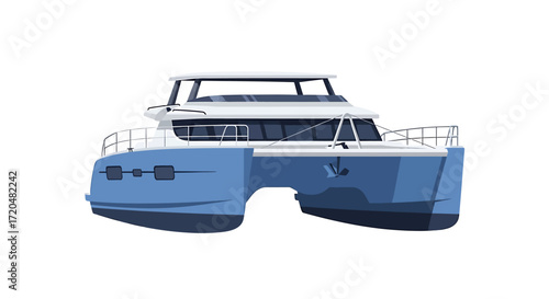 Modern Blue and White Catamaran Illustration on White Background