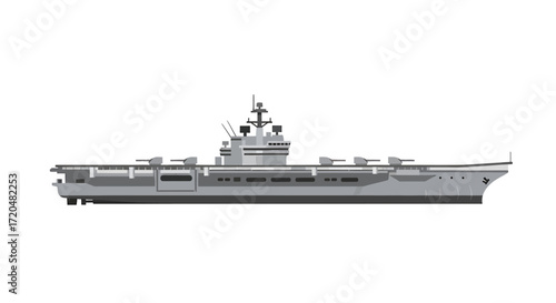 Vector Illustration of a Modern Aircraft Carrier Isolated on White Background