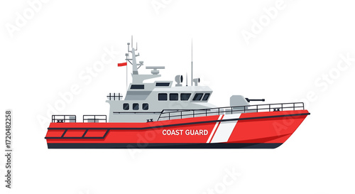 Coast Guard Boat Illustration on White Background