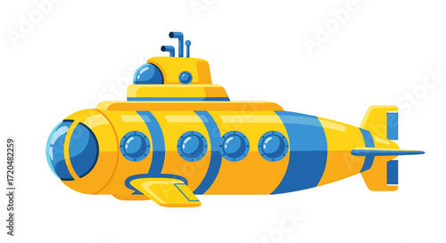 Cartoon Yellow Submarine Illustration Isolated on White Background