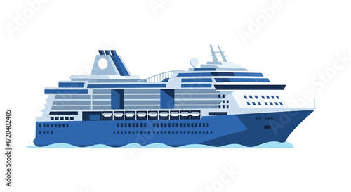 Blue Cruise Ship Vector Illustration on White Background