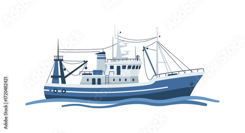 Cartoon Fishing Boat Vector Illustration Isolated on White Background