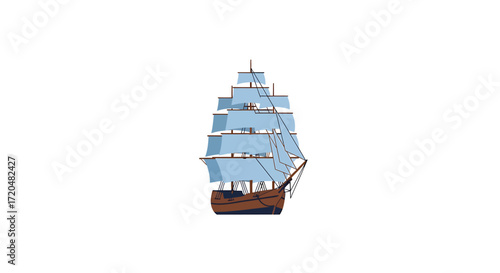 Illustration of a Vintage Sailing Ship on a White Background