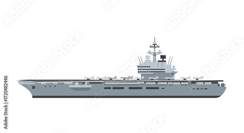 Vector Illustration of an Aircraft Carrier Isolated on White Background