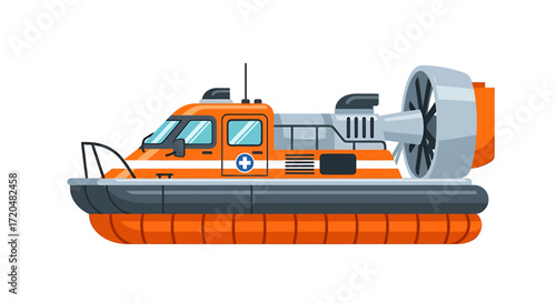 Orange Rescue Hovercraft Vector Illustration Isolated on White Background