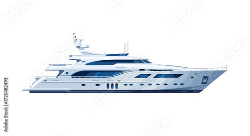 Luxury White Yacht Illustration Isolated on White Background, Vector
