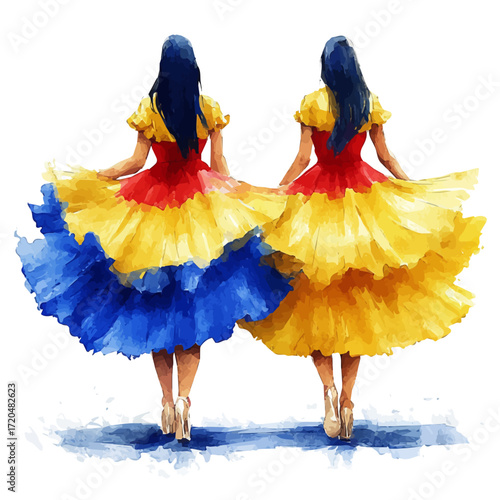watercolor vector of Colombian Cultural Parade, isolated on a white background.