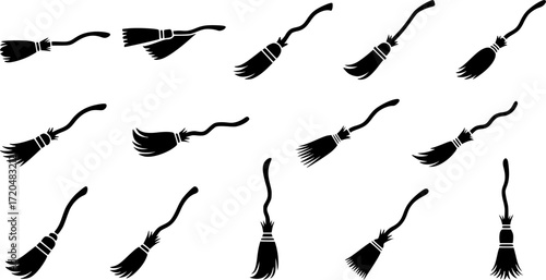 Witch's broom icon vector set. Broom illustration sign collection. Witch symbol. Halloween logo.
