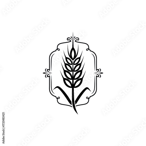 Stylized wheat stalk in decorative frame.