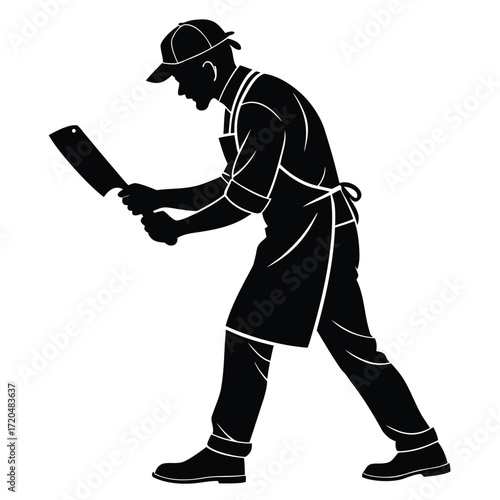 Butcher sharpening cleaver silhouette