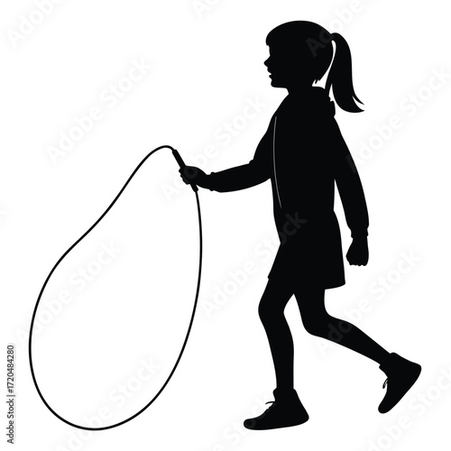 Girl holding skipping rope silhouette