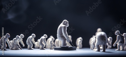 Tiny figures from life white gorilla, Miniature Humans and a Life-Sized White Gorilla, ai generative