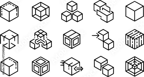 Simple set of buzzle cubes icons in trendy line style.