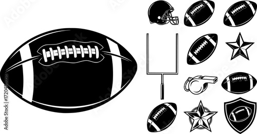 . American football ball illustration sign collection. American football symbol. Sport logo.