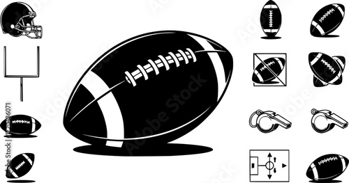. American football ball illustration sign collection. American football symbol. Sport logo.