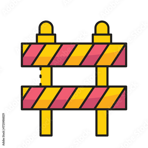 A colorful construction barrier with alternating yellow and red stripes