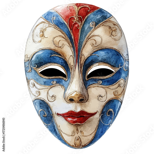 Carnival Mask, watercolor clipart vector, isolated on a white background.