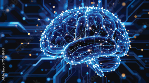 Digital Brain with Neural Network Connections and Glowing Circuitry technology science.