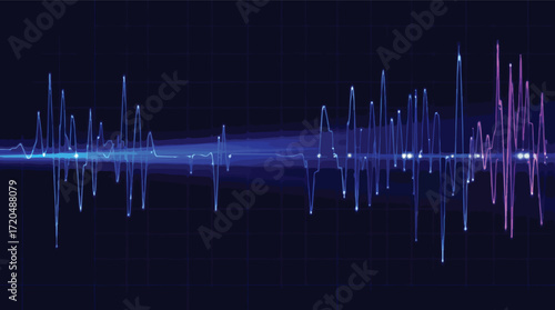 Dynamic Blue and Pink Sound Waveform with Digital Grid and Glowing Lights audio music.
