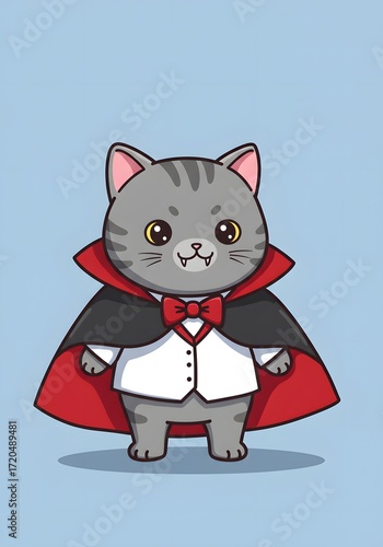 Cute Vampire Cat Illustration - Kawaii Halloween Character