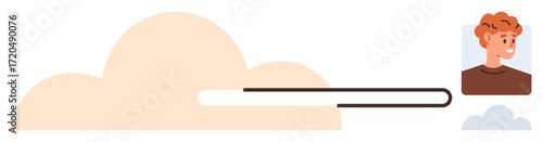 Cloud connected with user avatar via line, symbolizing data storage, sharing, and synchronization. Ideal for technology, data transfer, user interface, digital identity, networking cloud computing