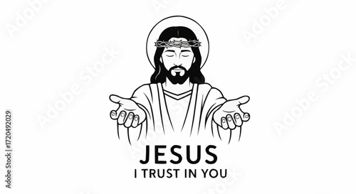 Inspiring Jesus Christ illustration with outstretched hands, a symbol of faith, hope, and divine blessing for religious designs and spiritual projects