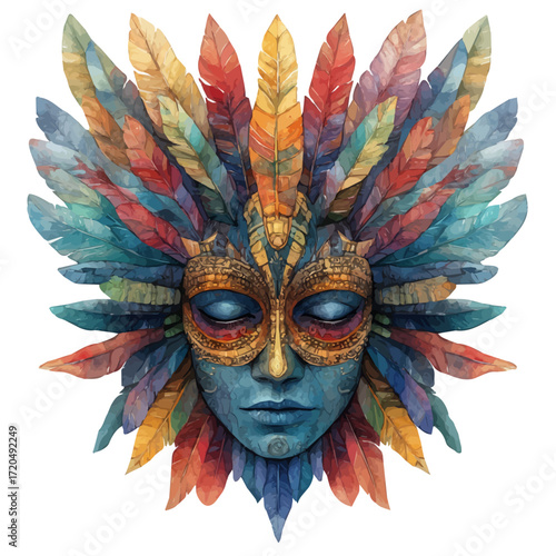 Bolivian Golden Masks, watercolor vector, isolated on a white background.