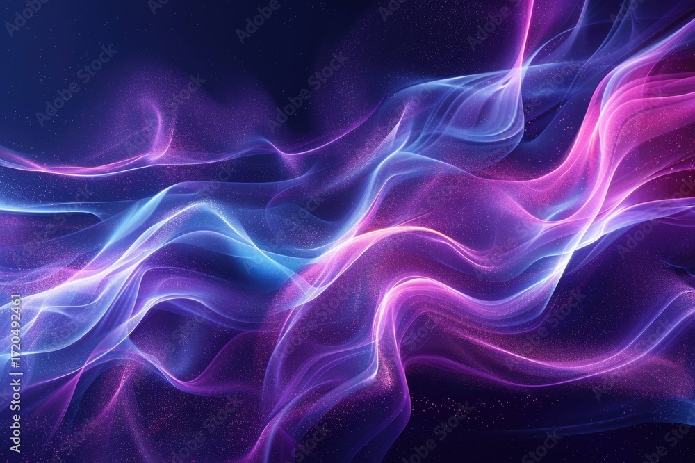 Obraz premium Dark Neon Ribbon Background – Electric Blue & Magenta Glow with Subtle Smoke