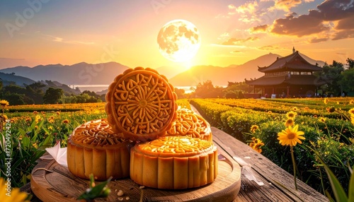 Chinese full season moon celebrating moon family mooncakes, MidAutumn harvest under festival reunions, communities